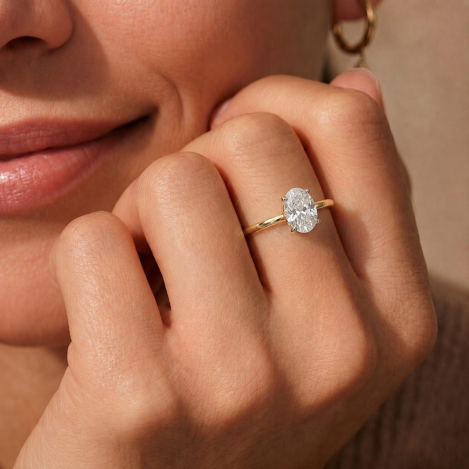LUXURIANT - 9K Yellow Gold SGL Certified Lab Grown Diamond (VS-E-F) Solitaire Ring 1.00 Ct.