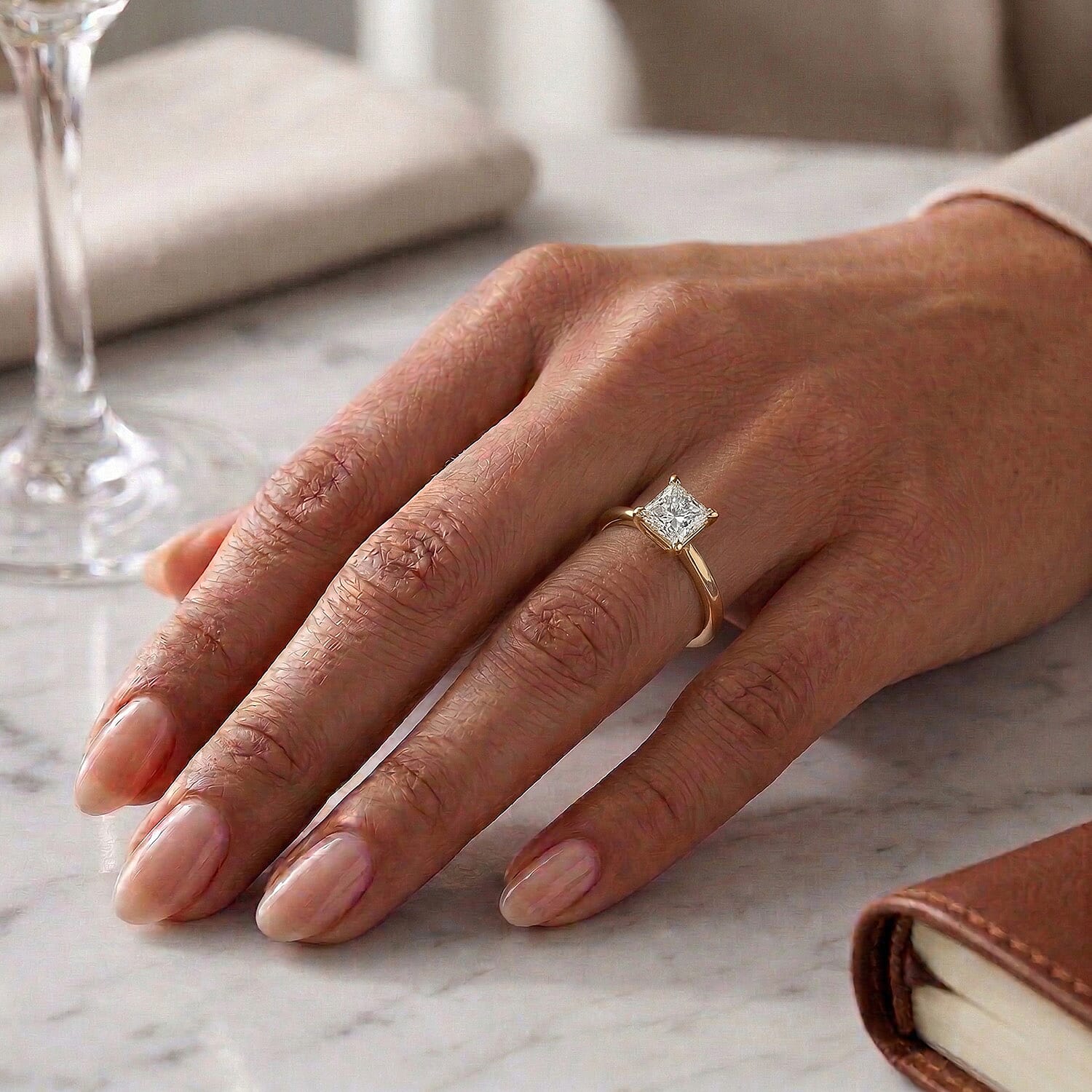 LUXURIANT - 9K Yellow Gold SGL Certified Lab Grown Diamond (VS-E-F) Solitaire Ring 1.00 Ct.