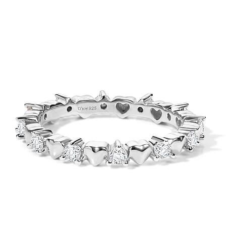 Royal Bali Collection - D'Joy Moissanite Heart Design Band Ring in Rhodium Overlay Sterling Silver