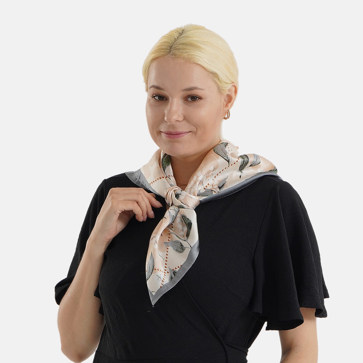 Pack of 2 - Leaf Print Square Scarves (68x68cm) - Green & Grey