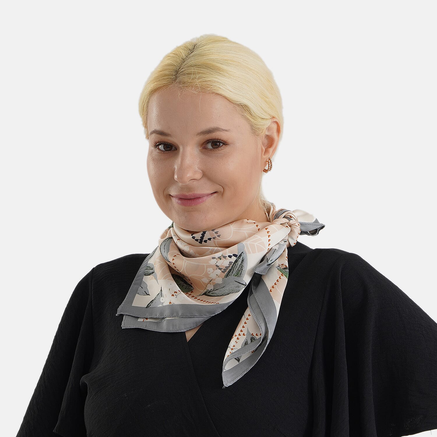 Pack of 2 - Leaf Print Square Scarves (68x68cm) - Green & Grey
