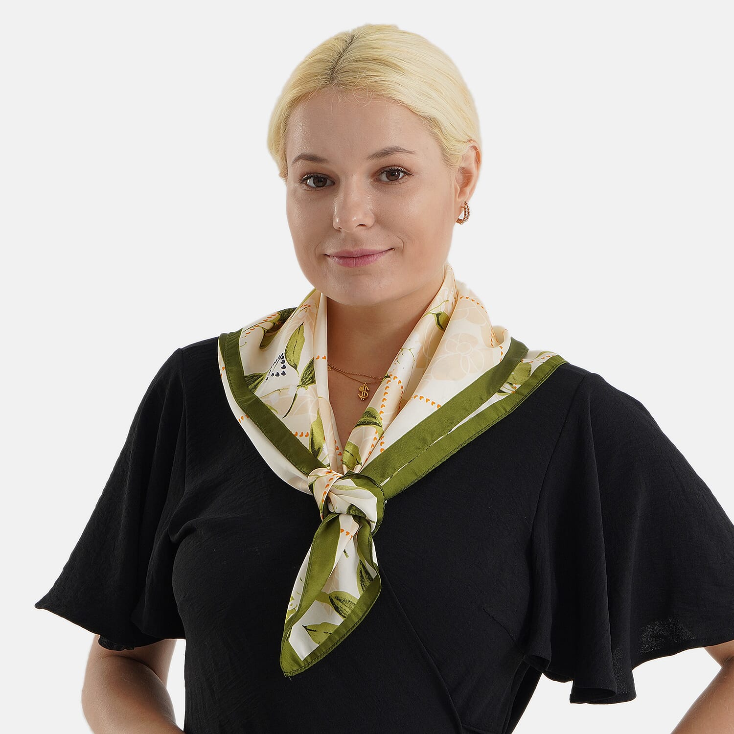 Pack of 2 - Leaf Print Square Scarves (68x68cm) - Green & Grey