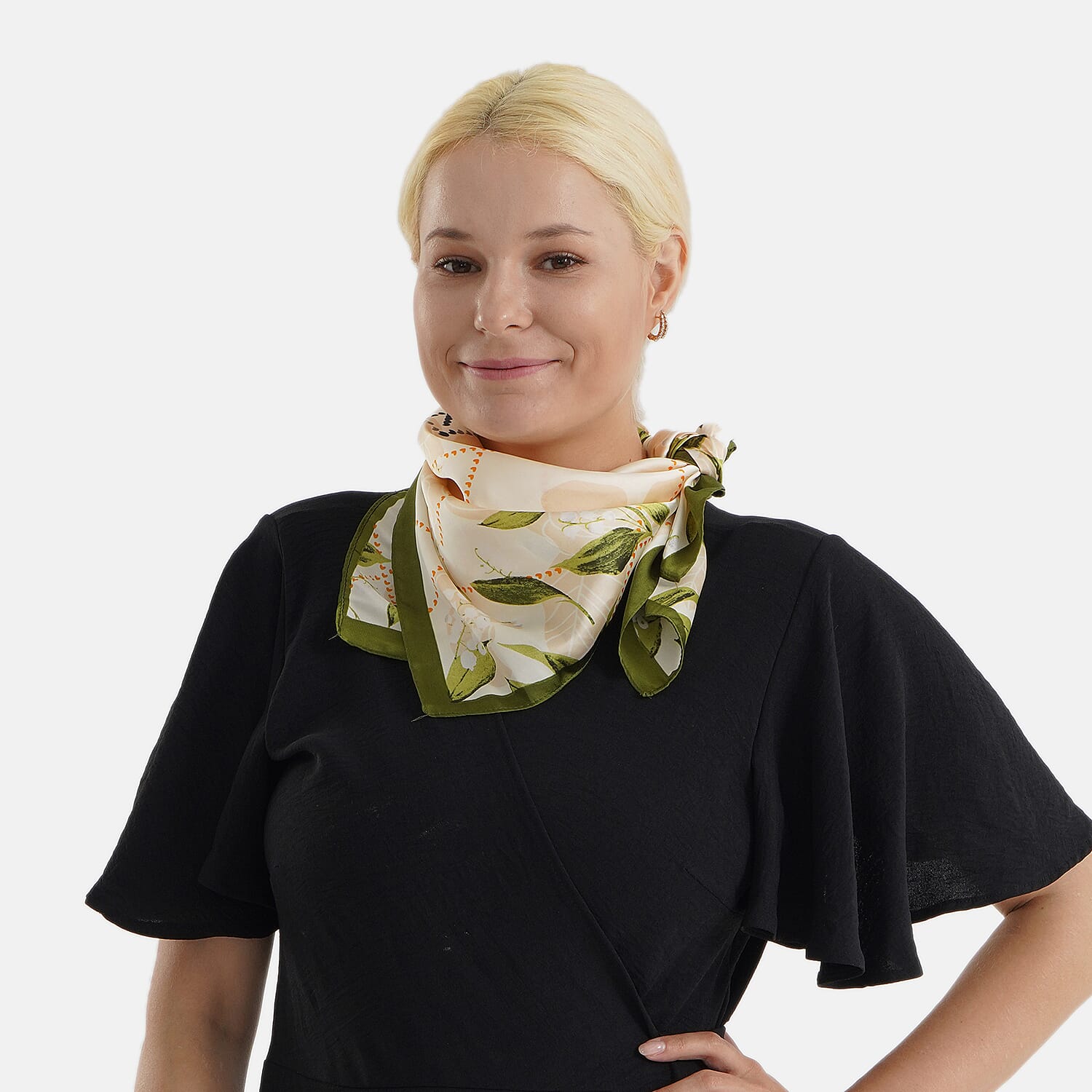 Pack of 2 - Leaf Print Square Scarves (68x68cm) - Green & Grey