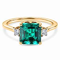 Live From Vegas - Luxuriant - 9K Yellow Gold AAA Lab Grown Columbian Emerald & Lab Grown Diamond (VS) Trilogy Ring 3.20 Ct.
