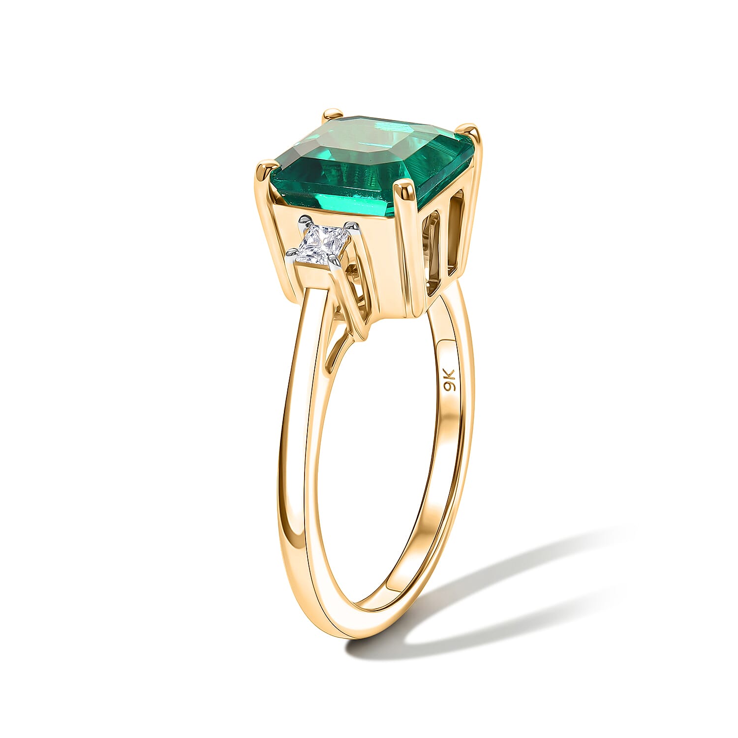 Live From Vegas - Luxuriant - 9K Yellow Gold AAA Lab Grown Columbian Emerald & Lab Grown Diamond (VS-E-F) Trilogy Ring 3.20 Ct.