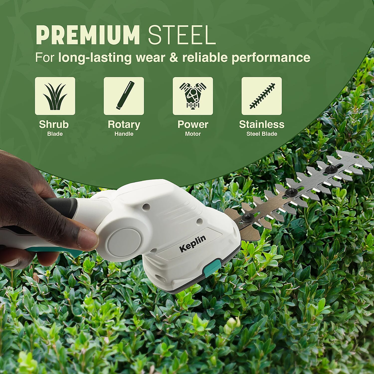 2-in-1 Cordless Hedge Trimmer (40 Minute RunTime) - Green
