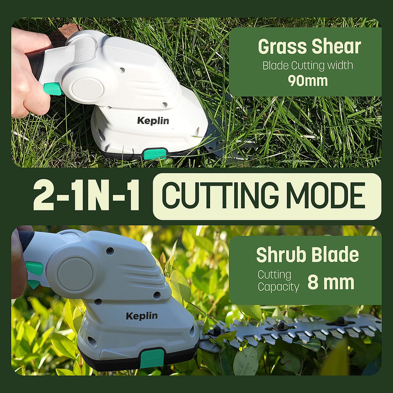 2-in-1 Cordless Hedge Trimmer (40 Minute RunTime) - Green