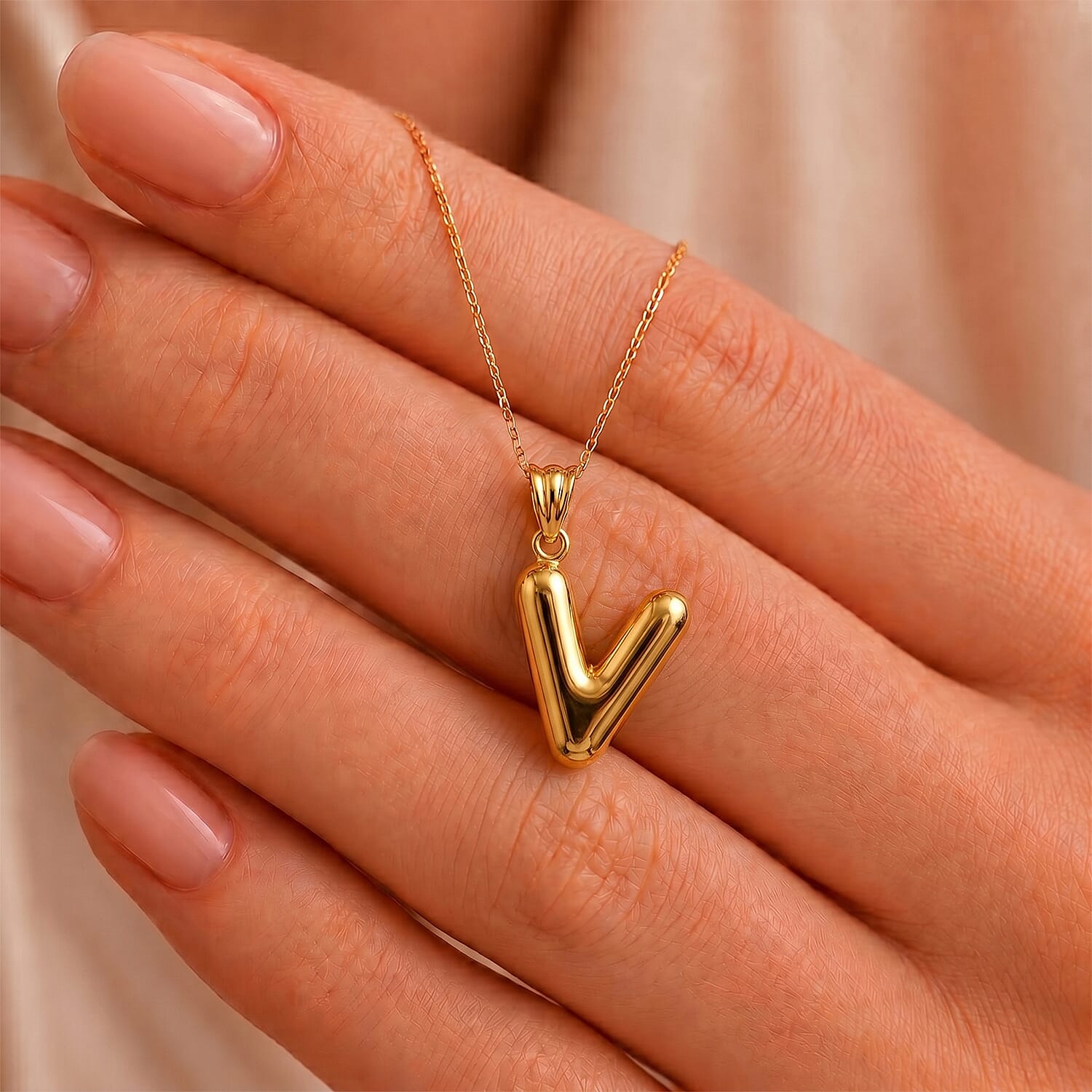 9K Yellow Gold V Initial Pendant