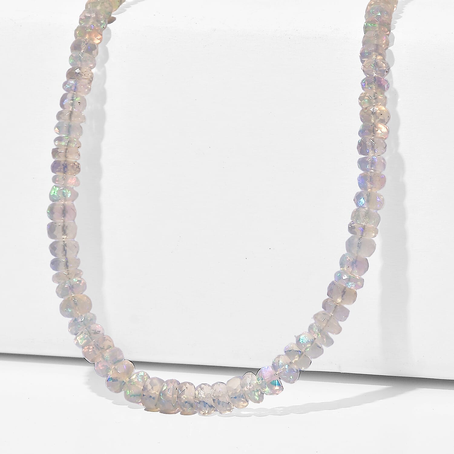 D'Joy - Ethiopian Opal Necklace (Size - 18-2 Ext) in Rhodium Overlay Sterling Silver 65.00 Ct.