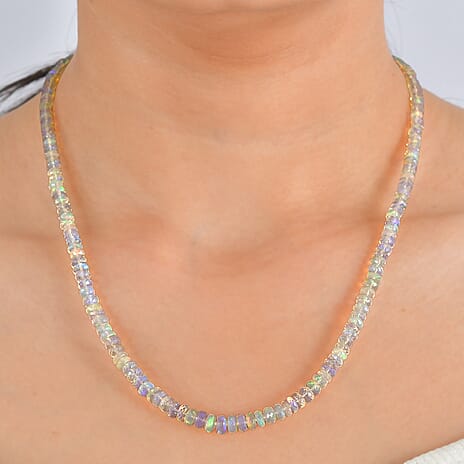 D'Joy - Ethiopian Opal Necklace (Size - 18-2 Ext) in Rhodium Overlay Sterling Silver 65.00 Ct.