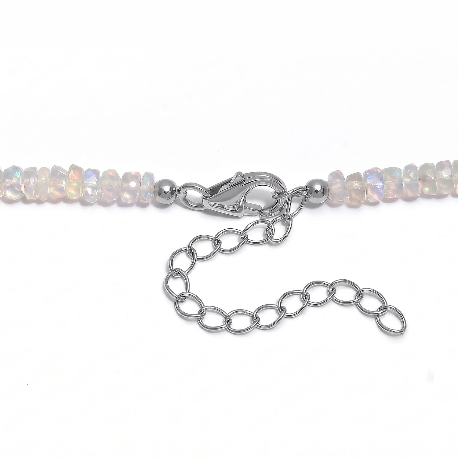 D'Joy - Ethiopian Opal Necklace (Size - 18-2 Ext) in Rhodium Overlay Sterling Silver 65.00 Ct.