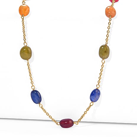 D'Joy - Multi Sapphire Necklace (Size - 24) in 18K Vermeil Yellow Gold Plated Sterling Silver 55.00 Ct.