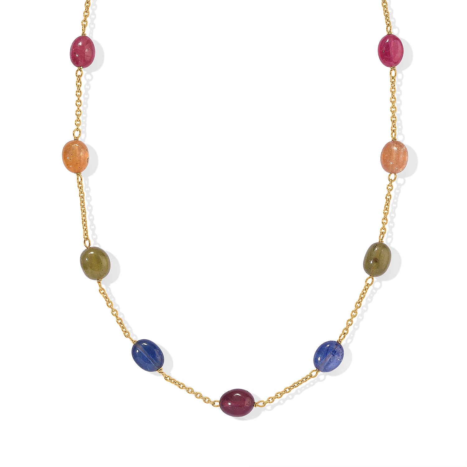 D'Joy - Multi Sapphire Necklace (Size - 24) in 18K Vermeil Yellow Gold Plated Sterling Silver 55.00 Ct.