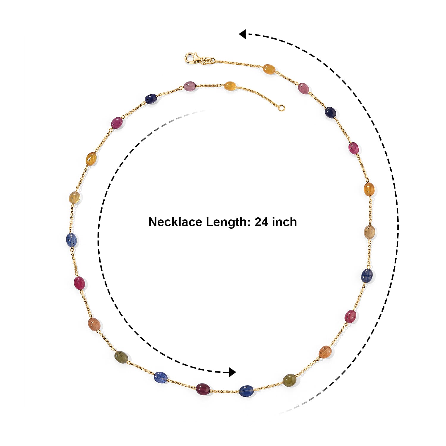 D'Joy - Multi Sapphire Necklace (Size - 24) in 18K Vermeil Yellow Gold Plated Sterling Silver 55.00 Ct.