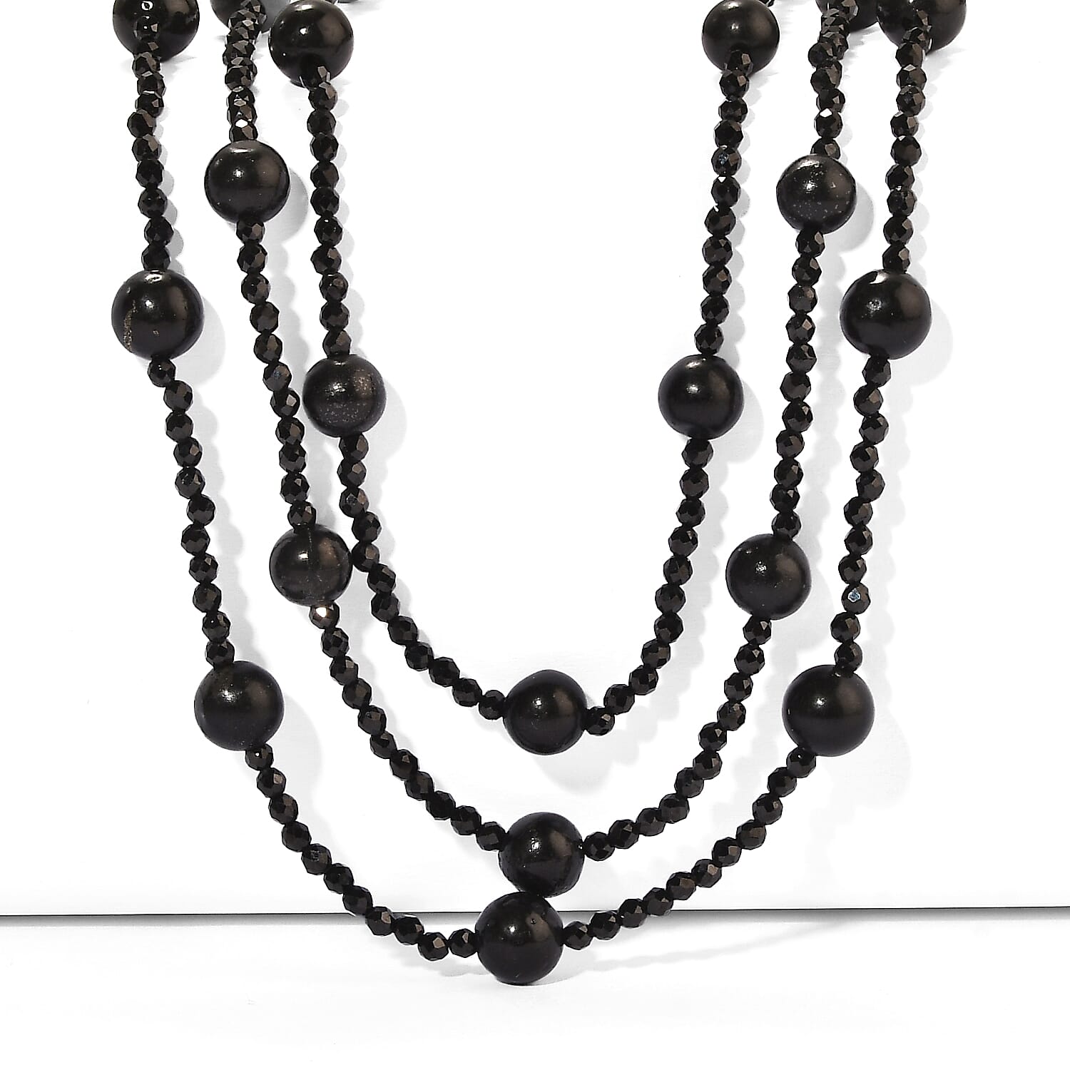 D'Joy - Shungite & Black Spinel Necklace (Size - 20) in Rhodium Overlay Sterling Silver 105.00 Ct.