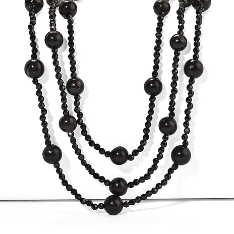 D'Joy - Shungite & Black Spinel Necklace (Size - 20) in Rhodium Overlay Sterling Silver 105.00 Ct.