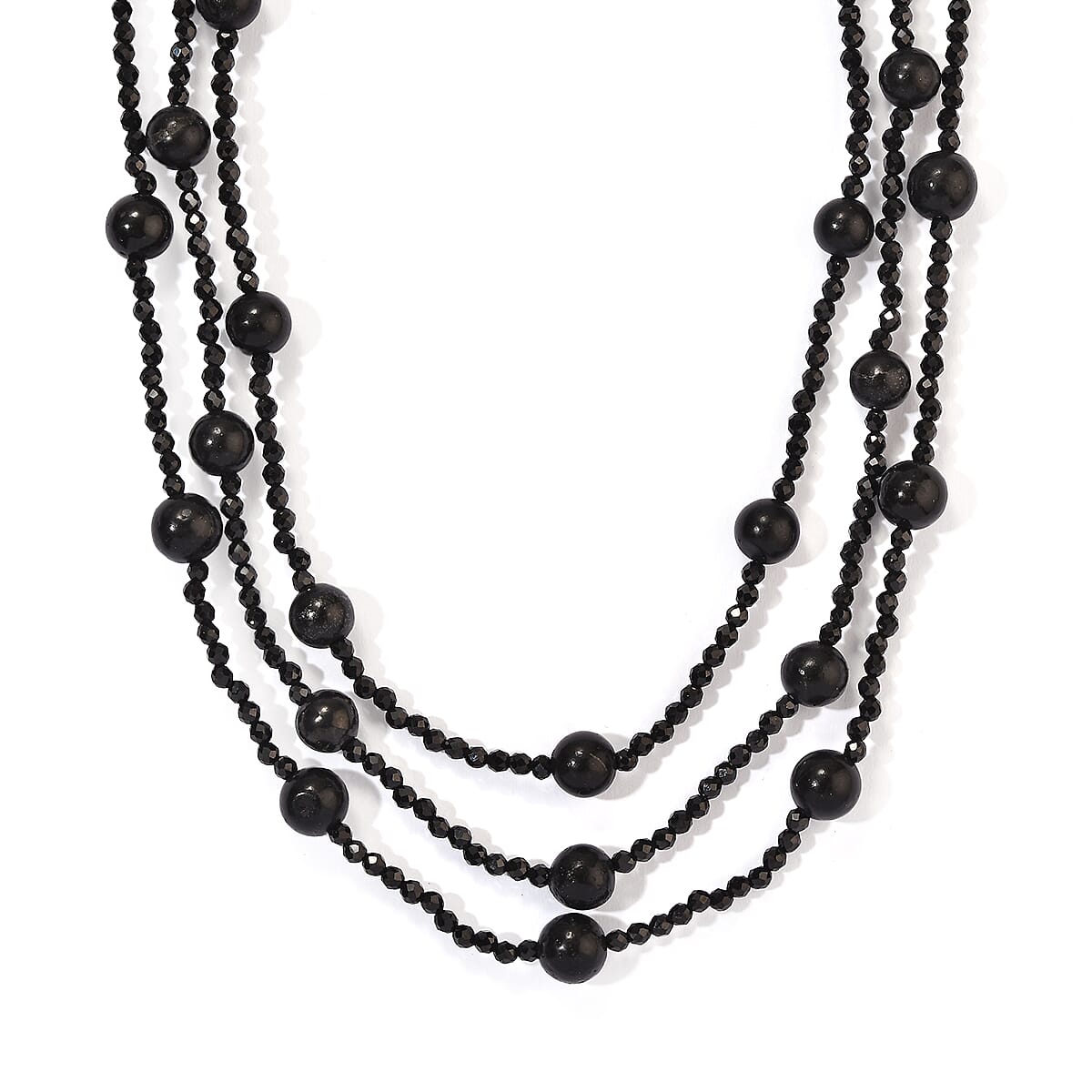D'Joy - Shungite & Black Spinel Necklace (Size - 20) in Rhodium Overlay Sterling Silver 105.00 Ct.