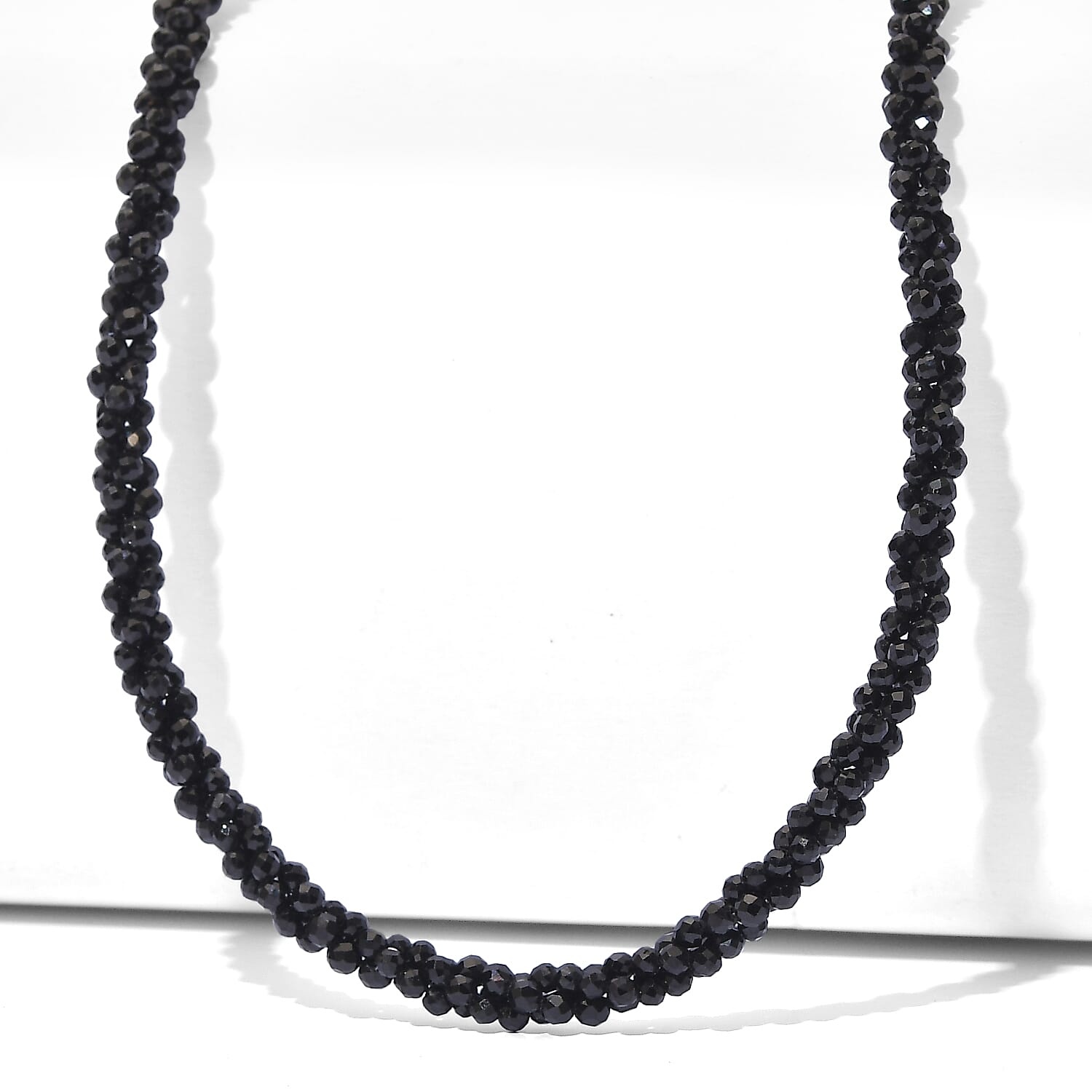 D'Joy - Black Spinel Necklace (Size - 20) in Rhodium Overlay Sterling Silver 85.00 Ct.