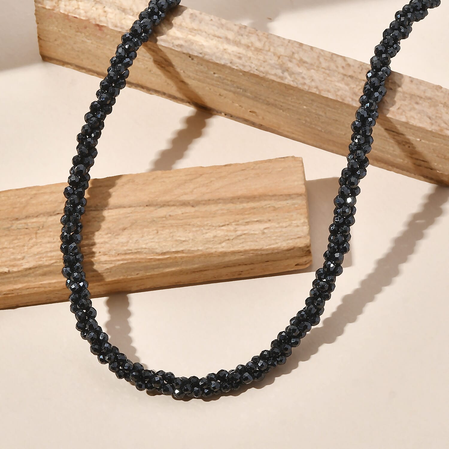 D'Joy - Black Spinel Necklace (Size - 20) in Rhodium Overlay Sterling Silver 85.00 Ct.