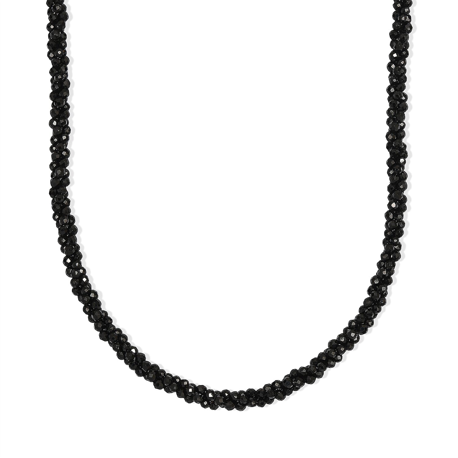 D'Joy - Black Spinel Necklace (Size - 20) in Rhodium Overlay Sterling Silver 85.00 Ct.