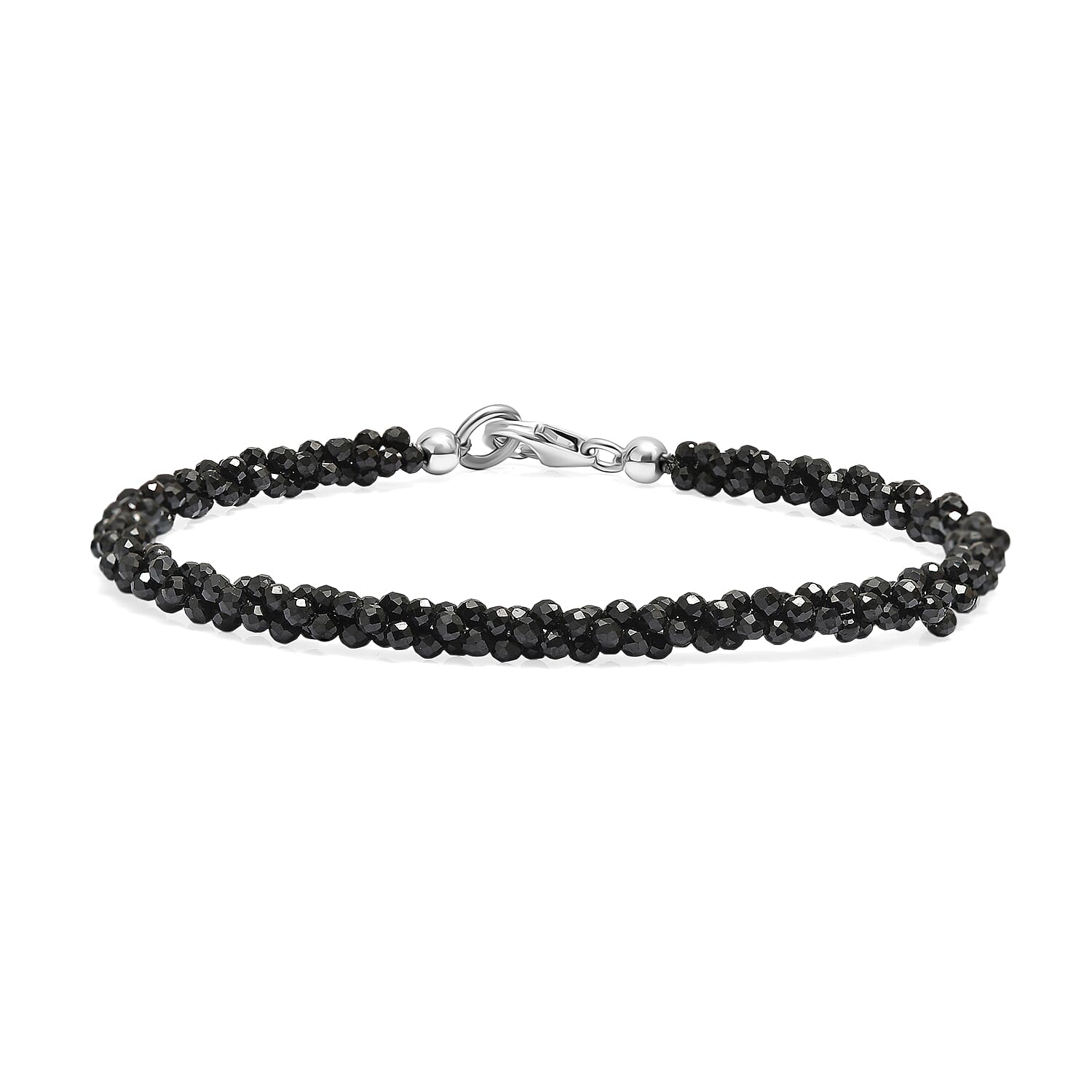 D'Joy - Black Spinel Beads Bracelet (Size - 7.5) in Rhodium Overlay Sterling Silver 47.00 Ct.