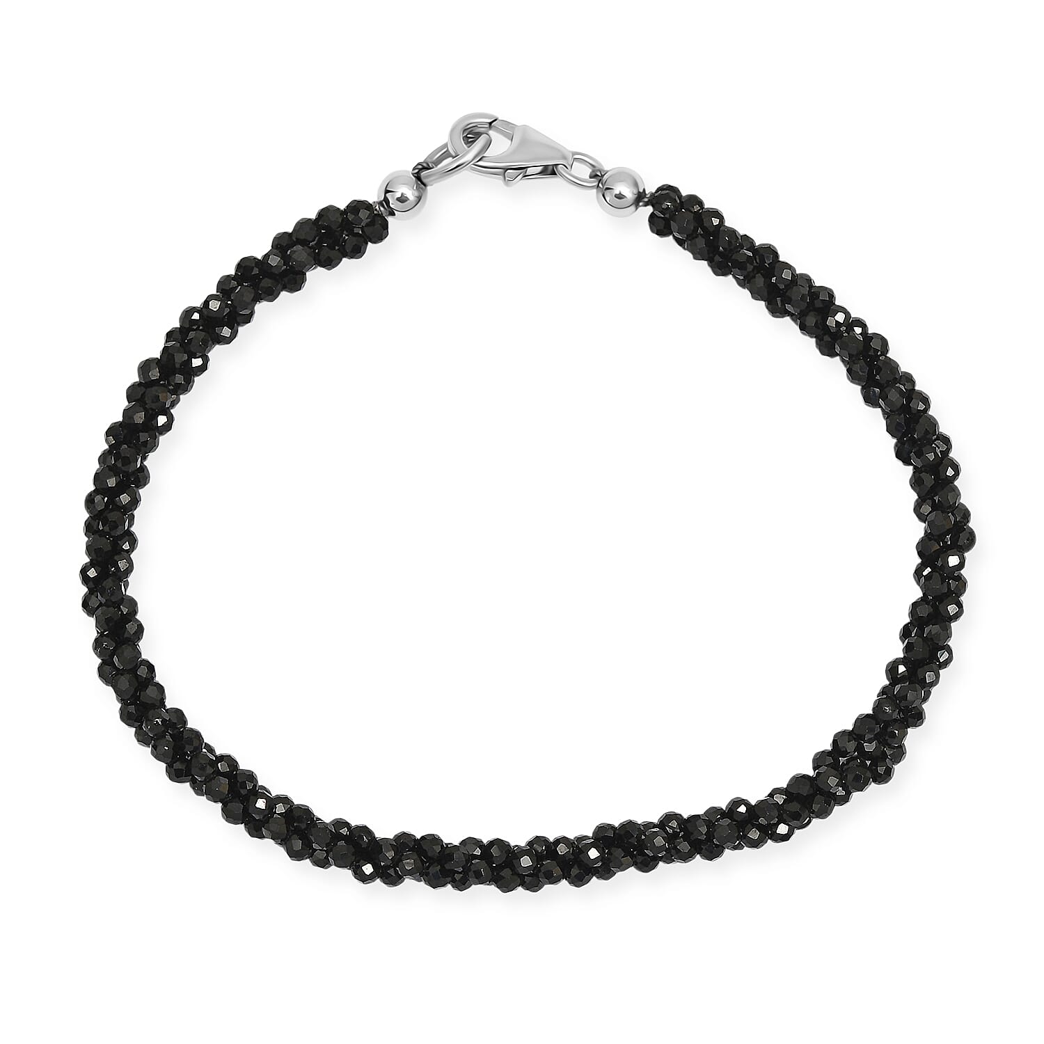 D'Joy - Black Spinel Beads Bracelet (Size - 7.5) in Rhodium Overlay Sterling Silver 47.00 Ct.