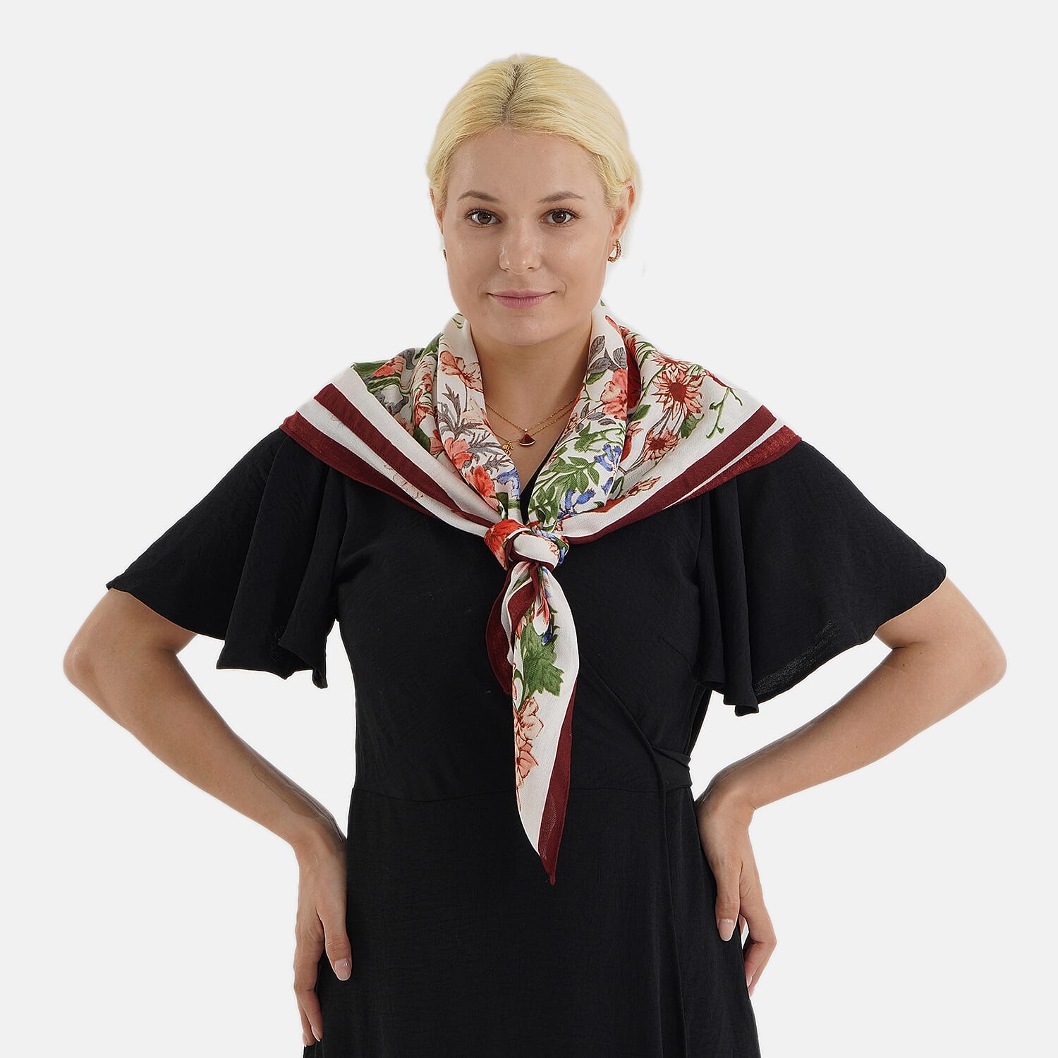 Designer Inspired Printed Multi-Colour Square Scarf