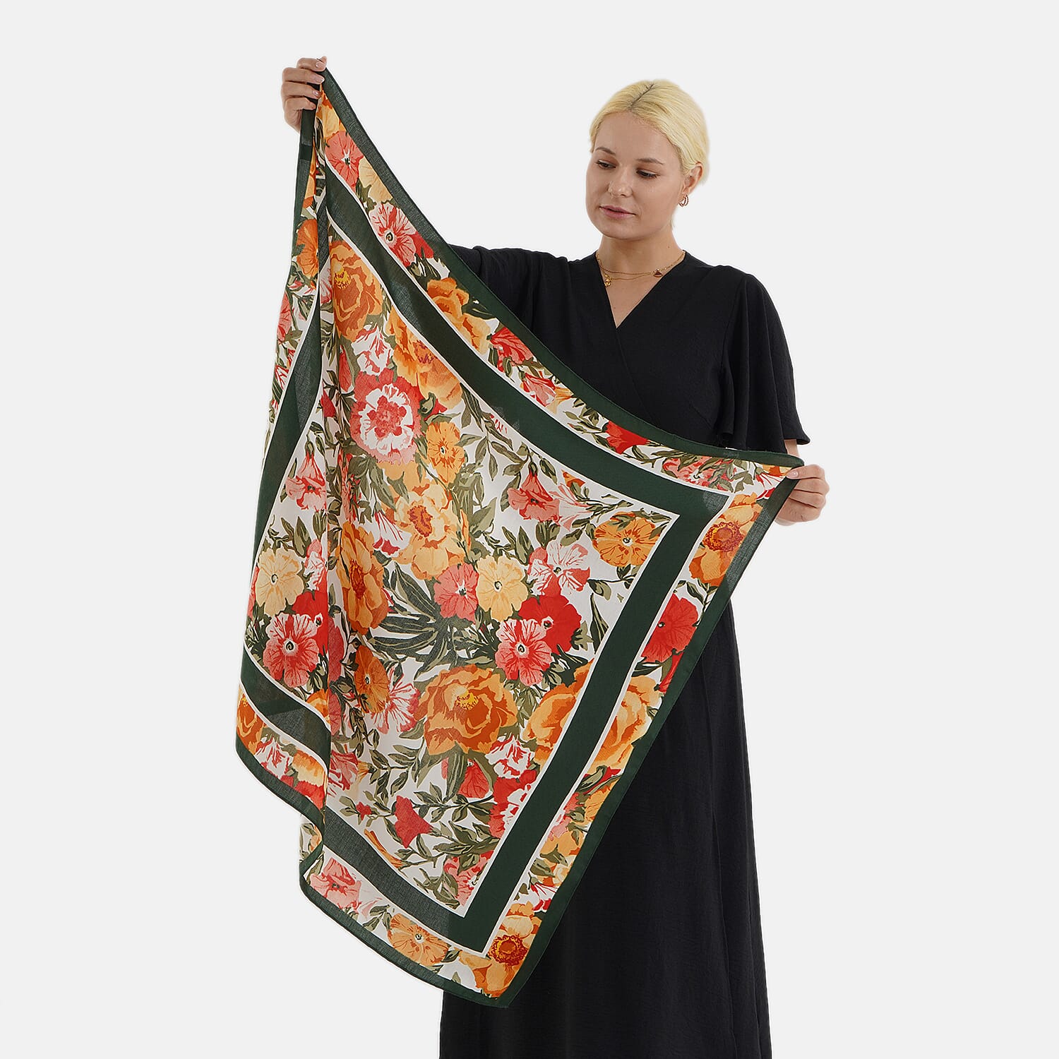Designer Inspired Printed Multi-Colour Square Scarf
