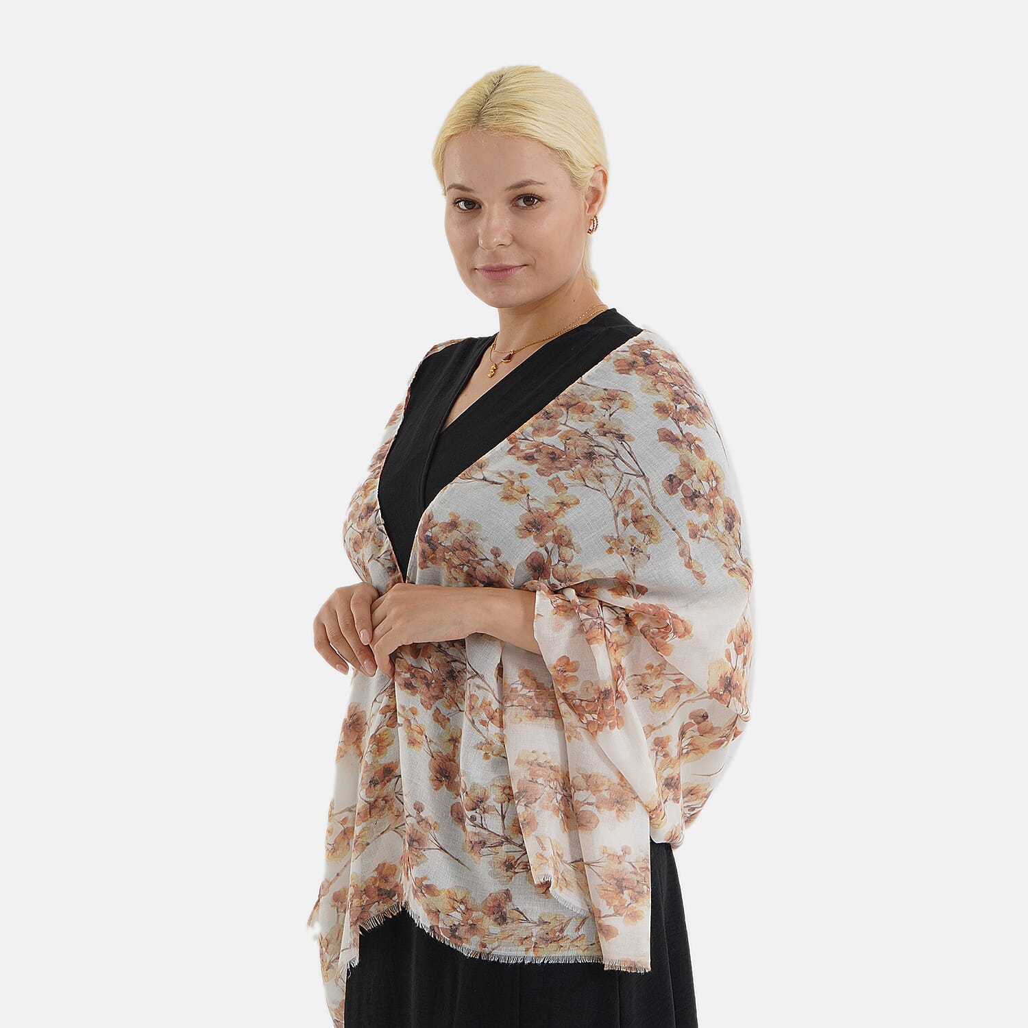 Nature-inspired Floral Print Scarf (80x180cm) - Beige & Brown