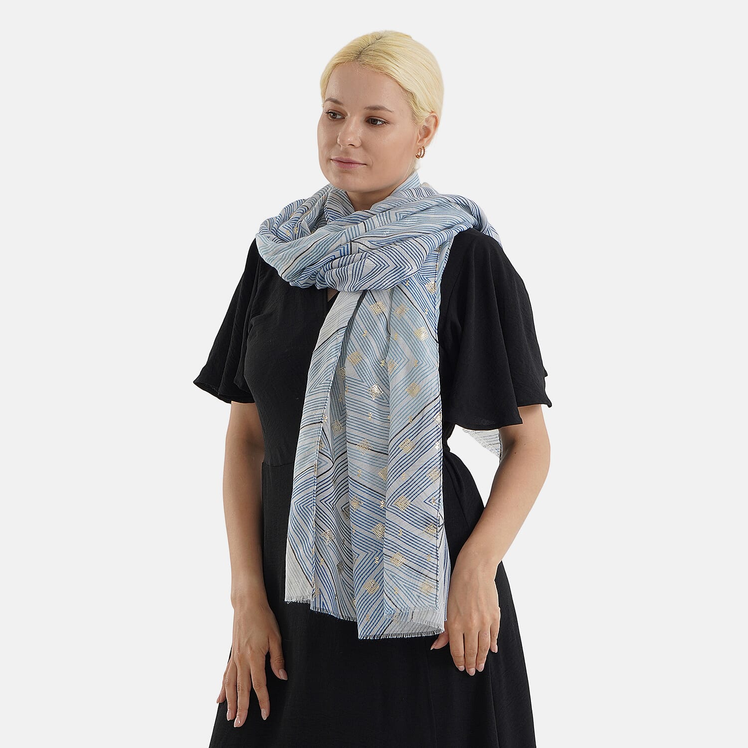 Geometric Print Multi-Colour Scarf (85x180cm) - Blue