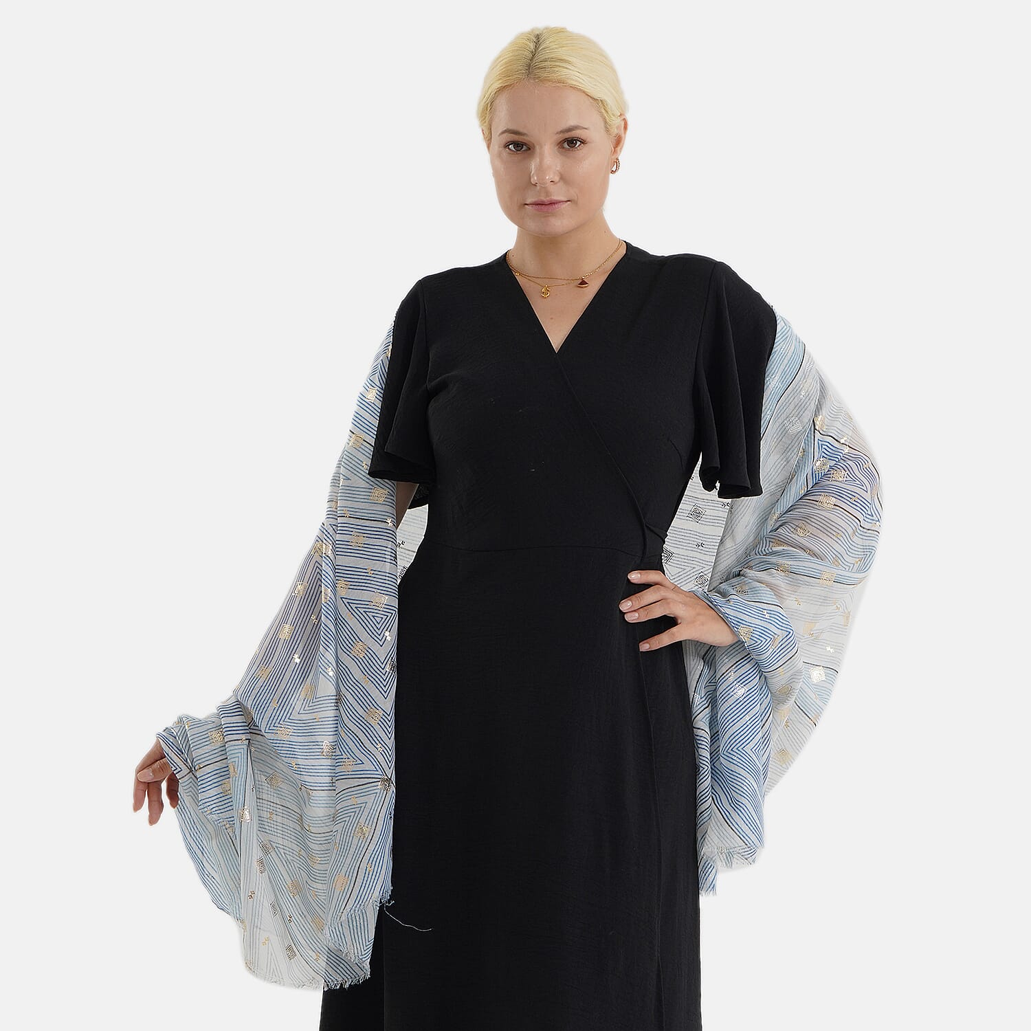 Geometric Print Multi-Colour Scarf (85x180cm) - Blue