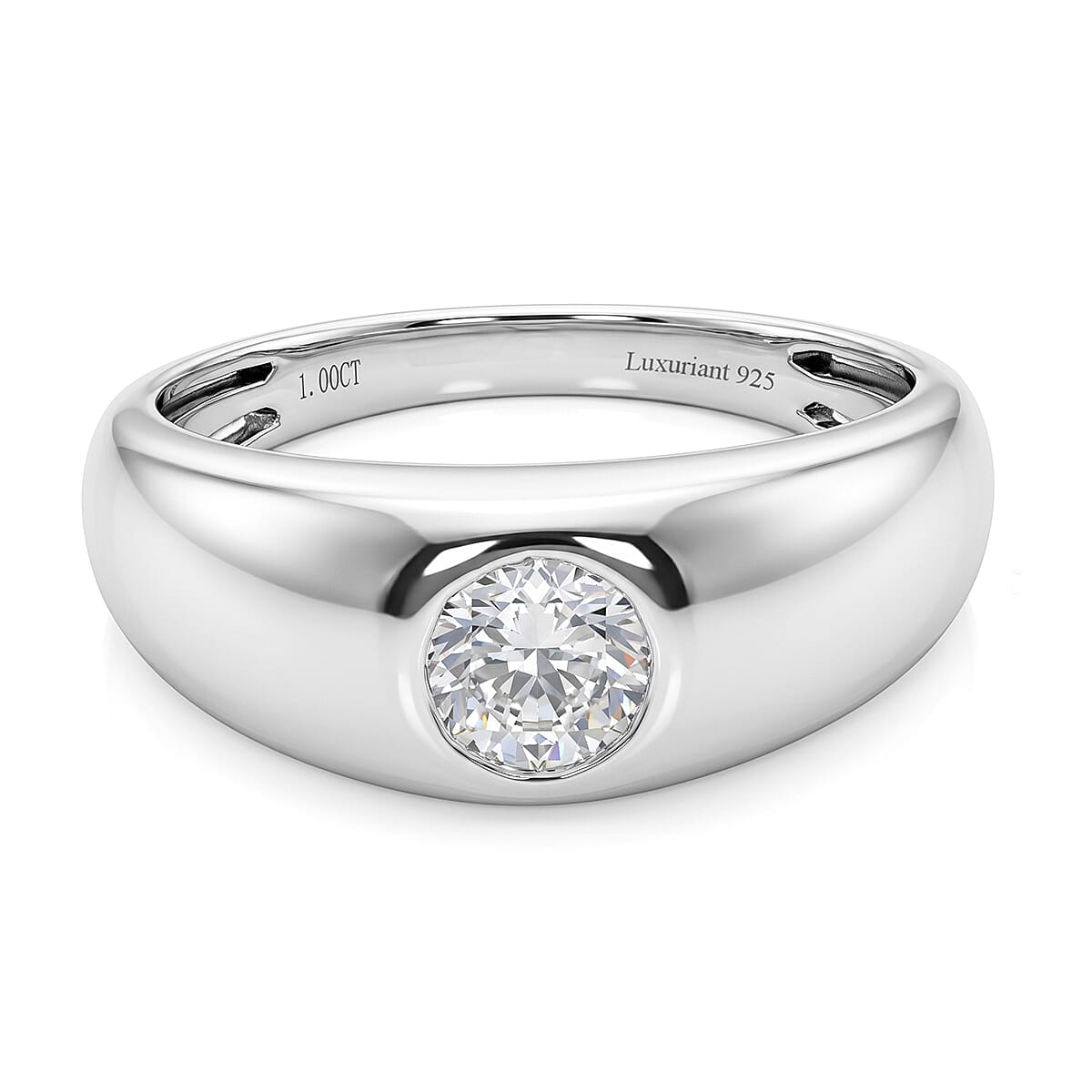 Live From Vegas - Luxuriant - Lab Grown Diamond (SI-G-H) Solitaire Band Ring in Rhodium Overlay Sterling Silver 1.00 Ct.