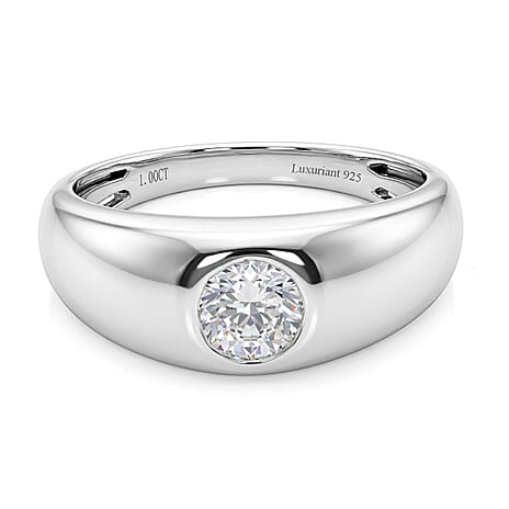 Live From Vegas - Luxuriant - Lab Grown Diamond (SI-G-H) Solitaire Band Ring in Rhodium Overlay Sterling Silver 1.00 Ct.