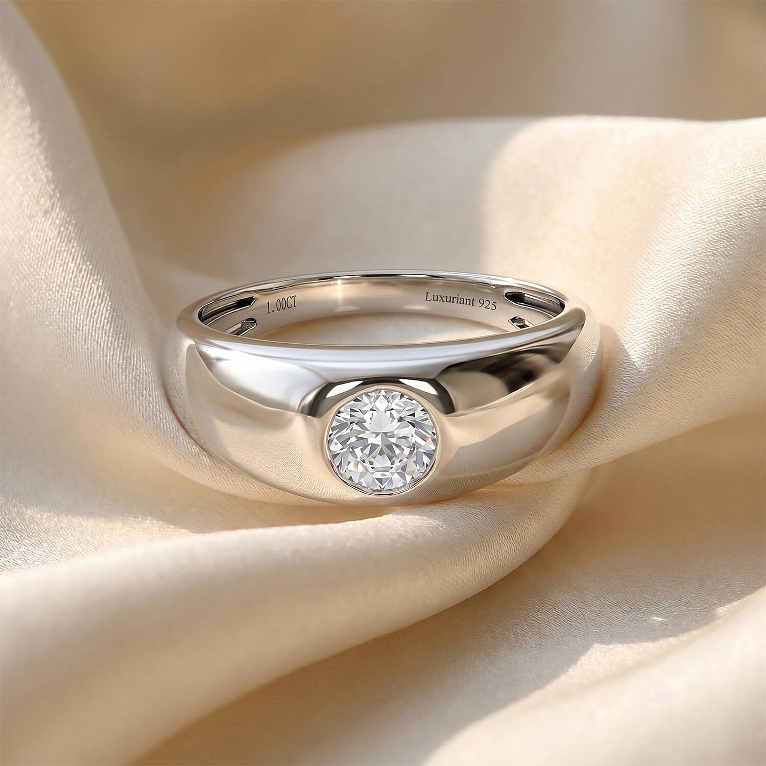 Live From Vegas - Luxuriant - Lab Grown Diamond (SI-G-H) Solitaire Band Ring in Rhodium Overlay Sterling Silver 1.00 Ct.