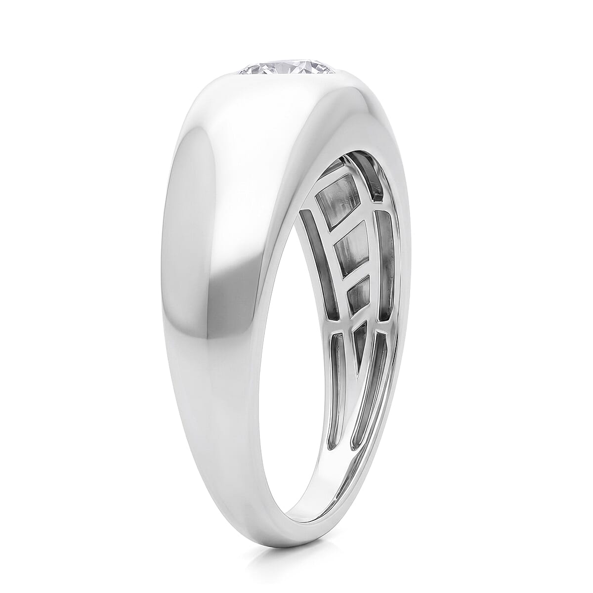 Live From Vegas - Luxuriant - Lab Grown Diamond (SI-G-H) Solitaire Band Ring in Rhodium Overlay Sterling Silver 1.00 Ct.