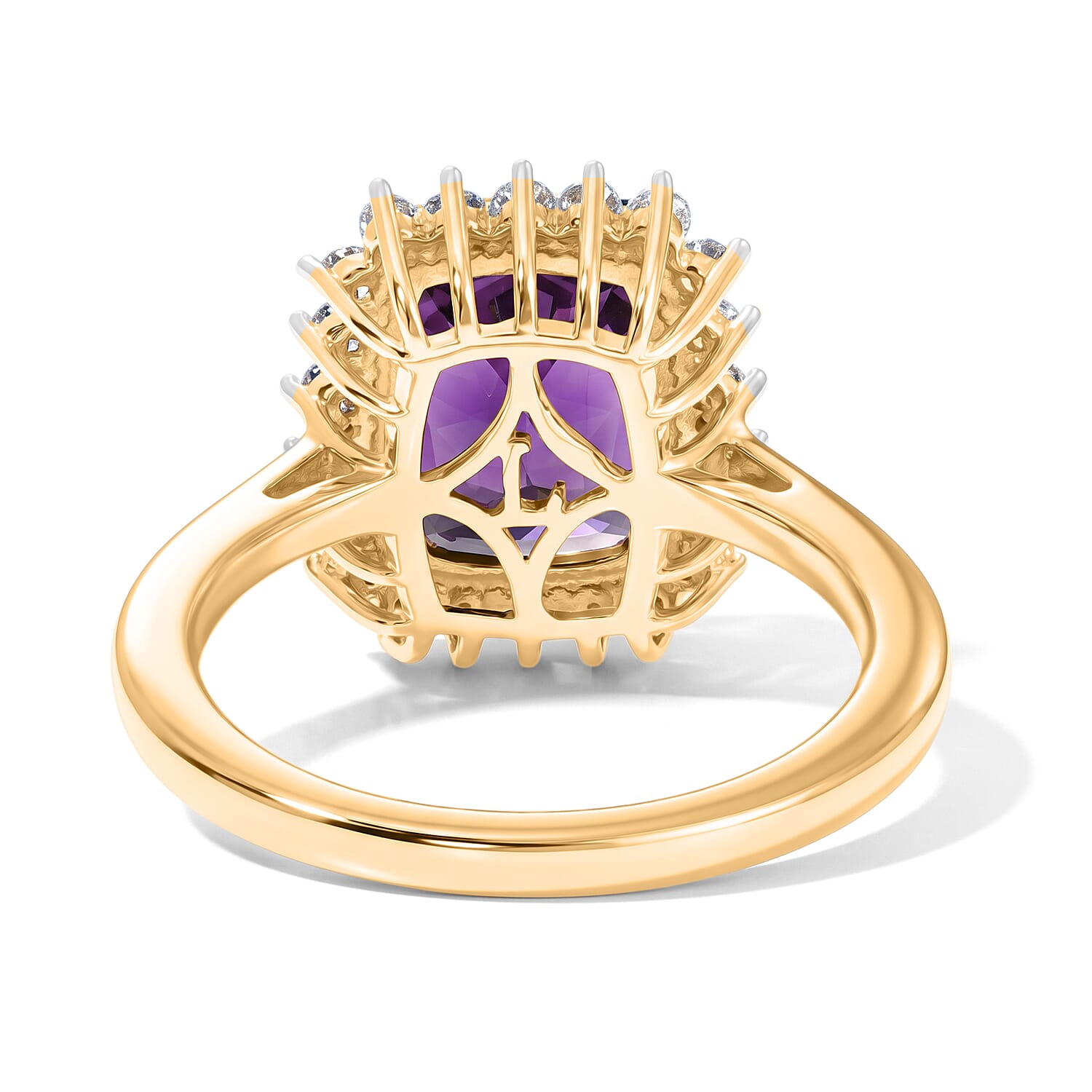 Luxuriant - Moroccan Amethyst & Lab Grown Diamond (SI-G-H) Halo Ring in 18K Vermeil Yellow Gold Plated Sterling Silver 3.20 Ct.