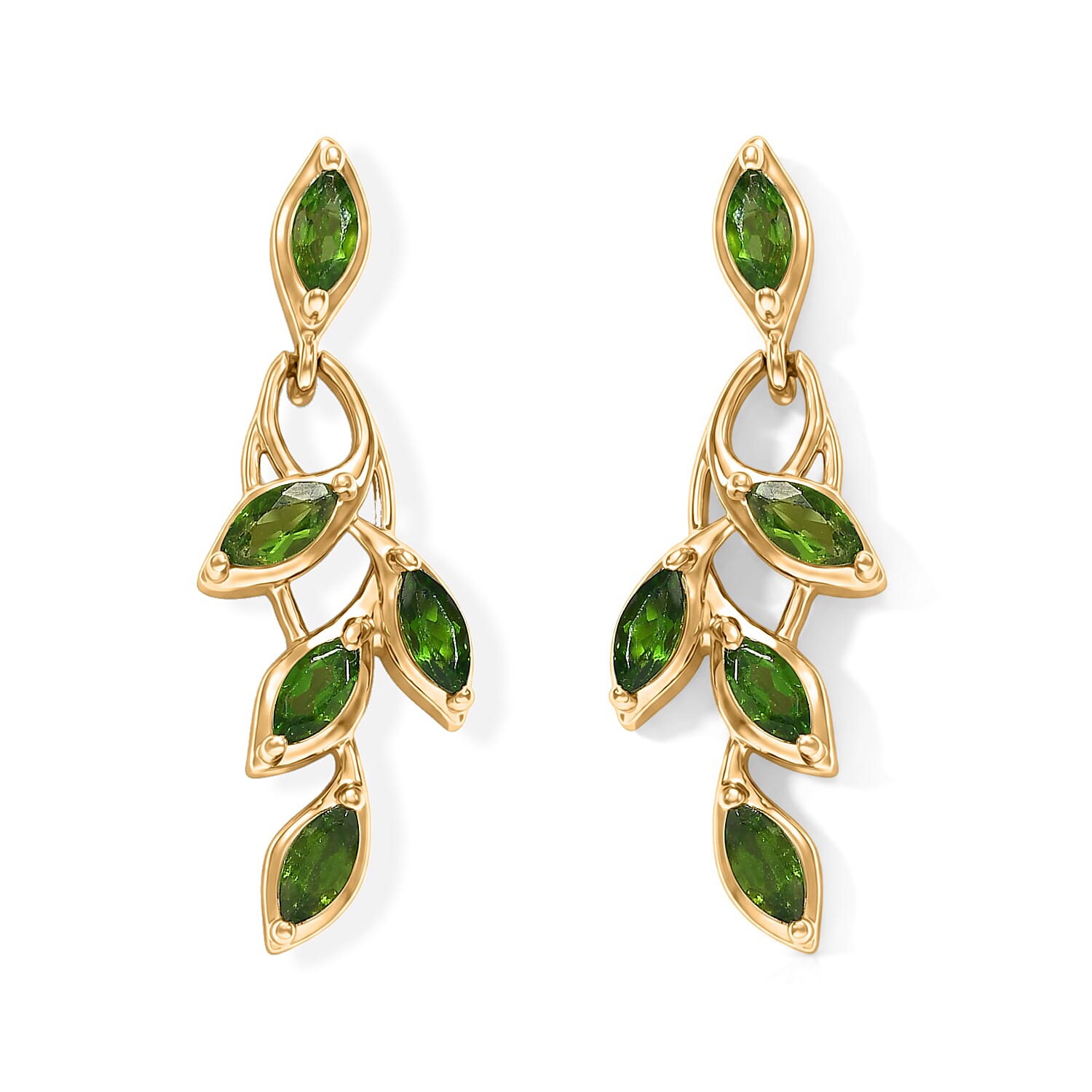 D'Joy - Natural Chrome Diopside Dangling Earring with Push Back in Yellow Gold Plated Sterling Silver 1.66 Ct.