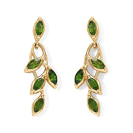 D'Joy - Natural Chrome Diopside Dangling Earring with Push Back in Yellow Gold Plated Sterling Silver 1.66 Ct.