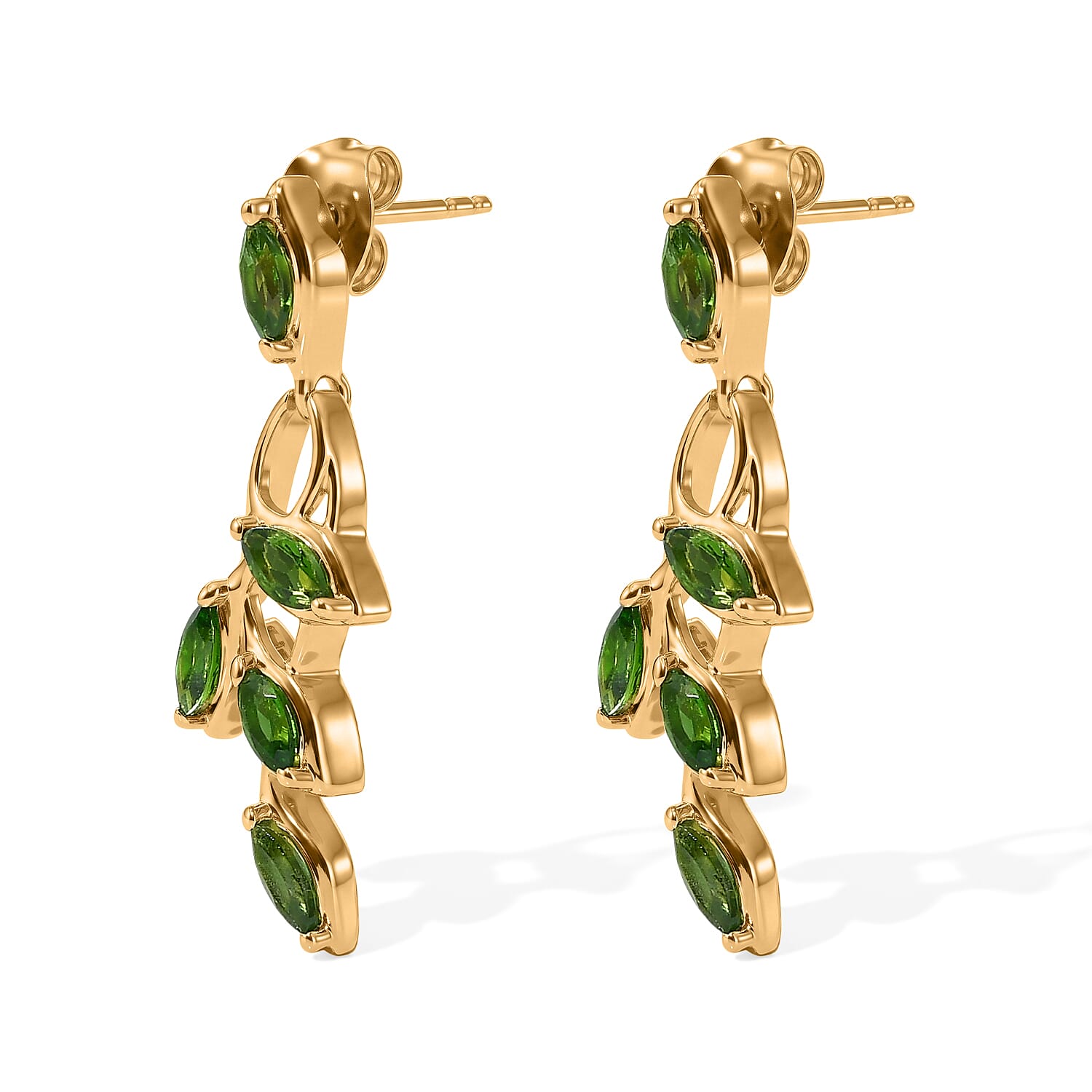 D'Joy - Natural Chrome Diopside Dangling Earring with Push Back in Yellow Gold Plated Sterling Silver 1.66 Ct.