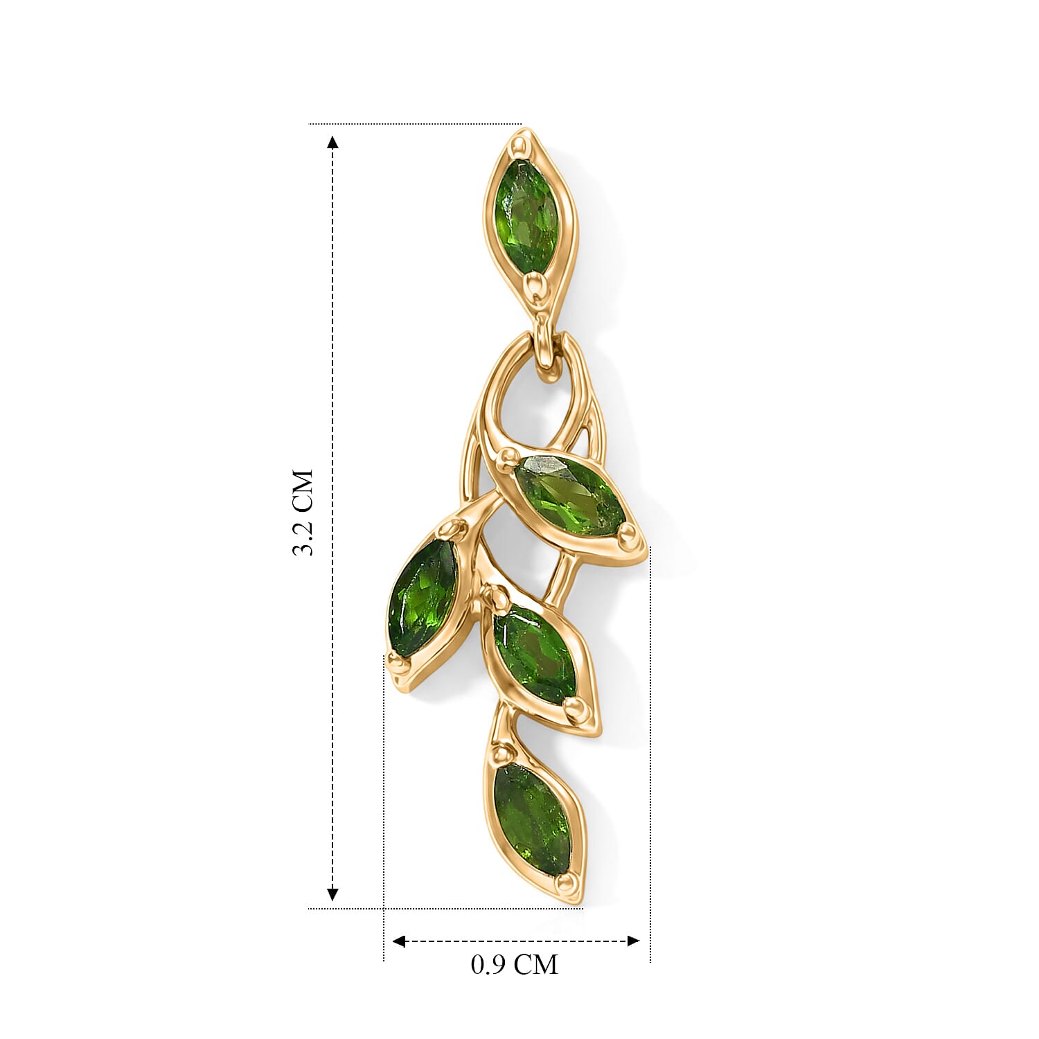 D'Joy - Natural Chrome Diopside Dangling Earring with Push Back in Yellow Gold Plated Sterling Silver 1.66 Ct.