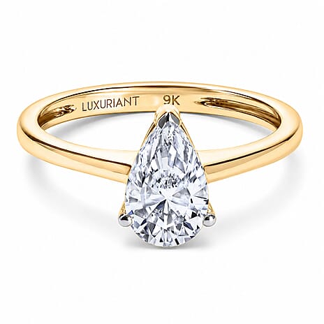 Luxuriant - 9K Yellow Gold SGL Certified Lab Grown Diamond (VS-E-F) Pear Cut Solitaire Ring 1.00 Ct.