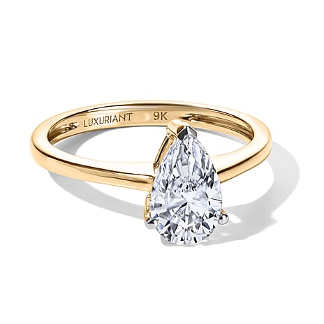 Luxuriant - 9K Yellow Gold SGL Certified Lab Grown Diamond (VS-E-F) Pear Cut Solitaire Ring 1.00 Ct.