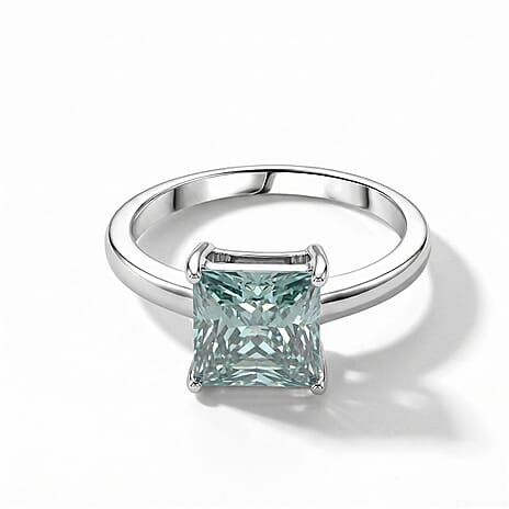 D'Joy - Paraiba Moissanite Solitaire Ring in Rhodium Overlay Sterling Silver 2.80 Ct.