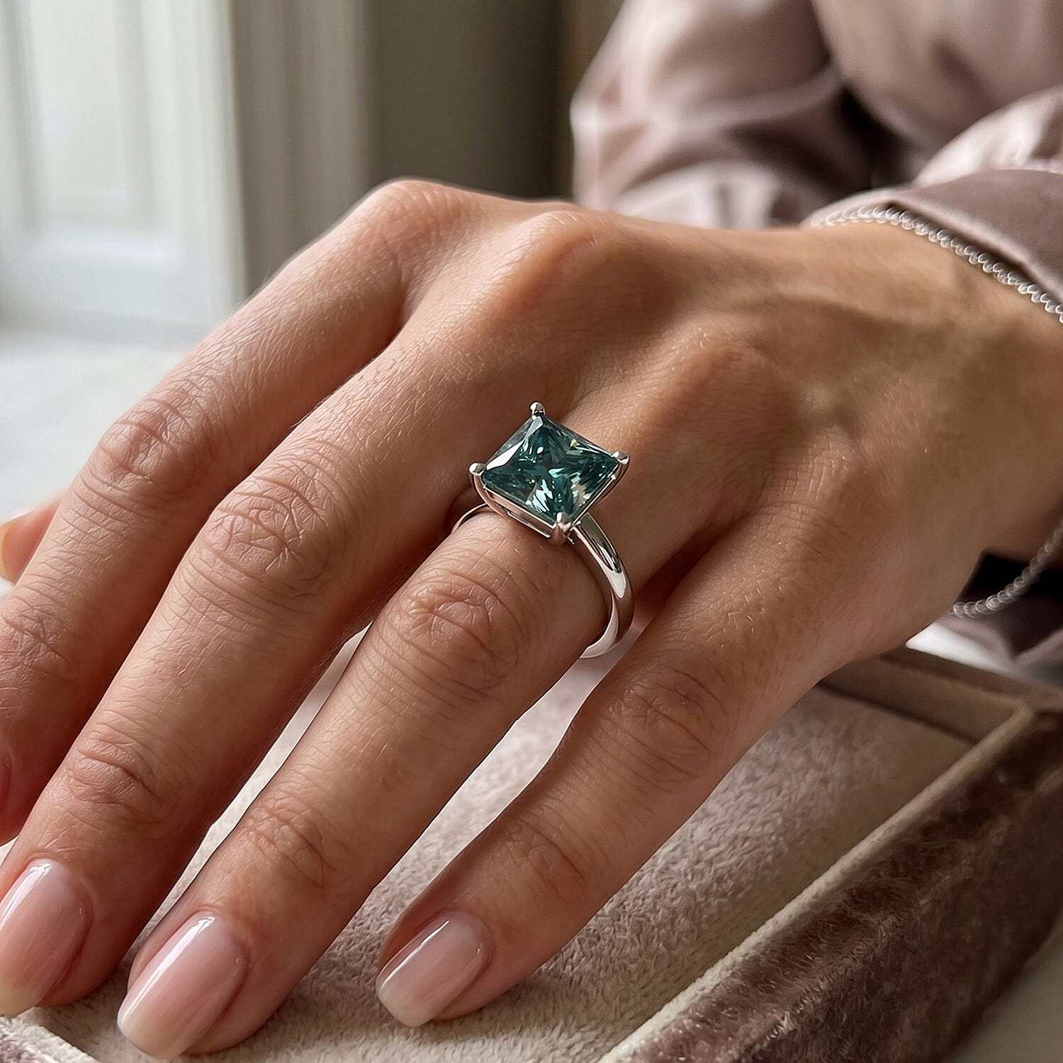 D'Joy - Paraiba Moissanite Solitaire Ring in Rhodium Overlay Sterling Silver 2.80 Ct.