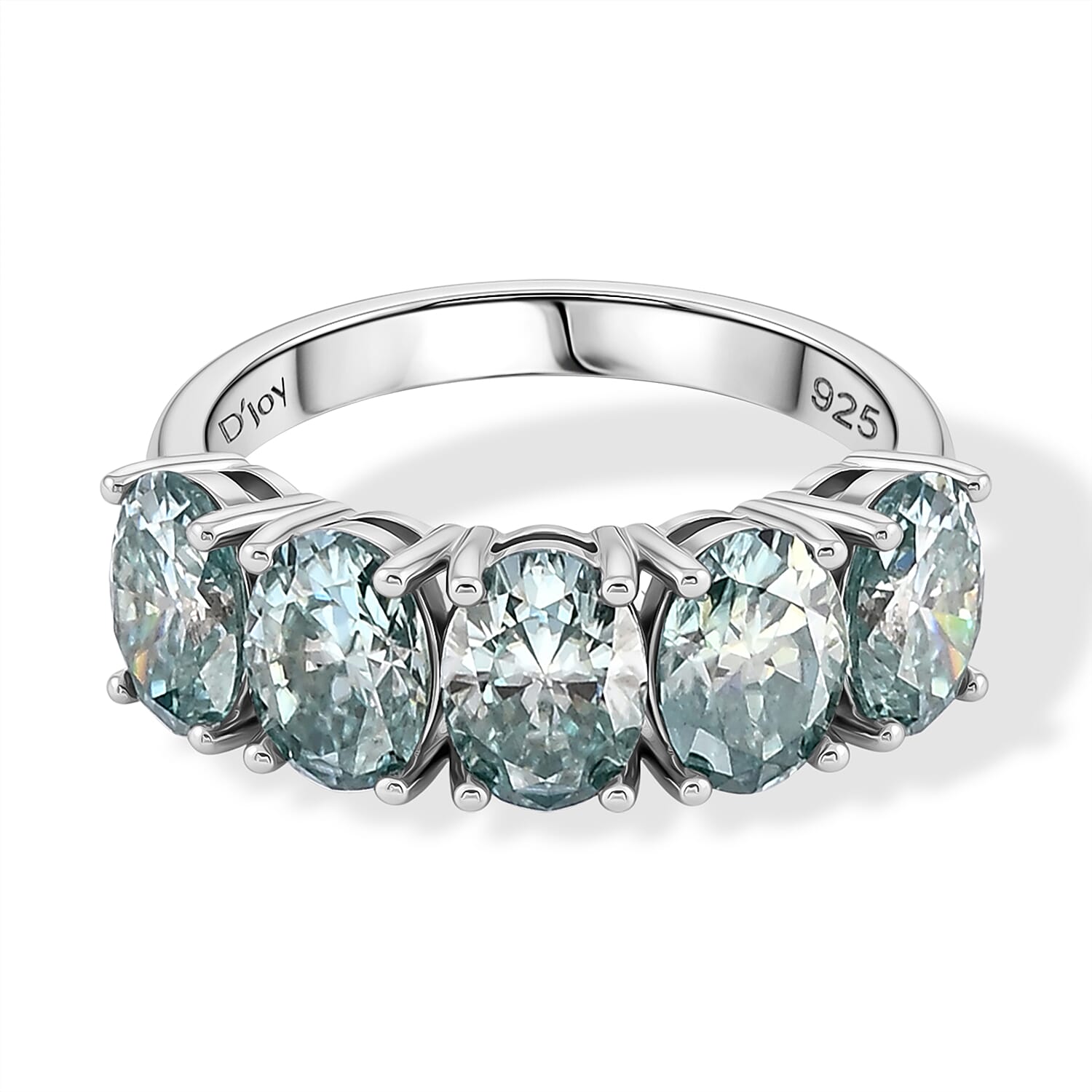 D'Joy - Paraiba Moissanite 5 Stone Ring in Rhodium Overlay Sterling Silver 3.70 Ct.