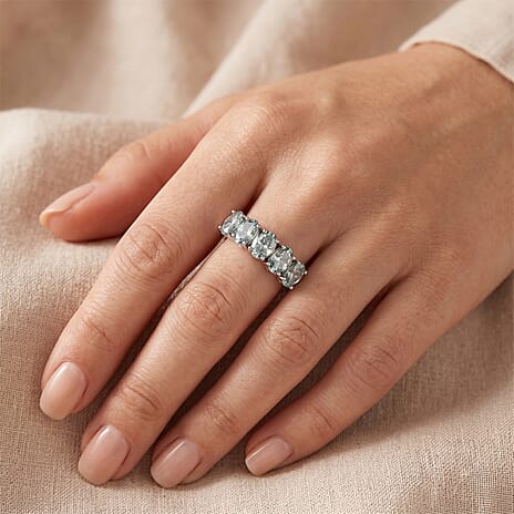 D'Joy - Paraiba Moissanite 5 Stone Ring in Rhodium Overlay Sterling Silver 3.70 Ct.