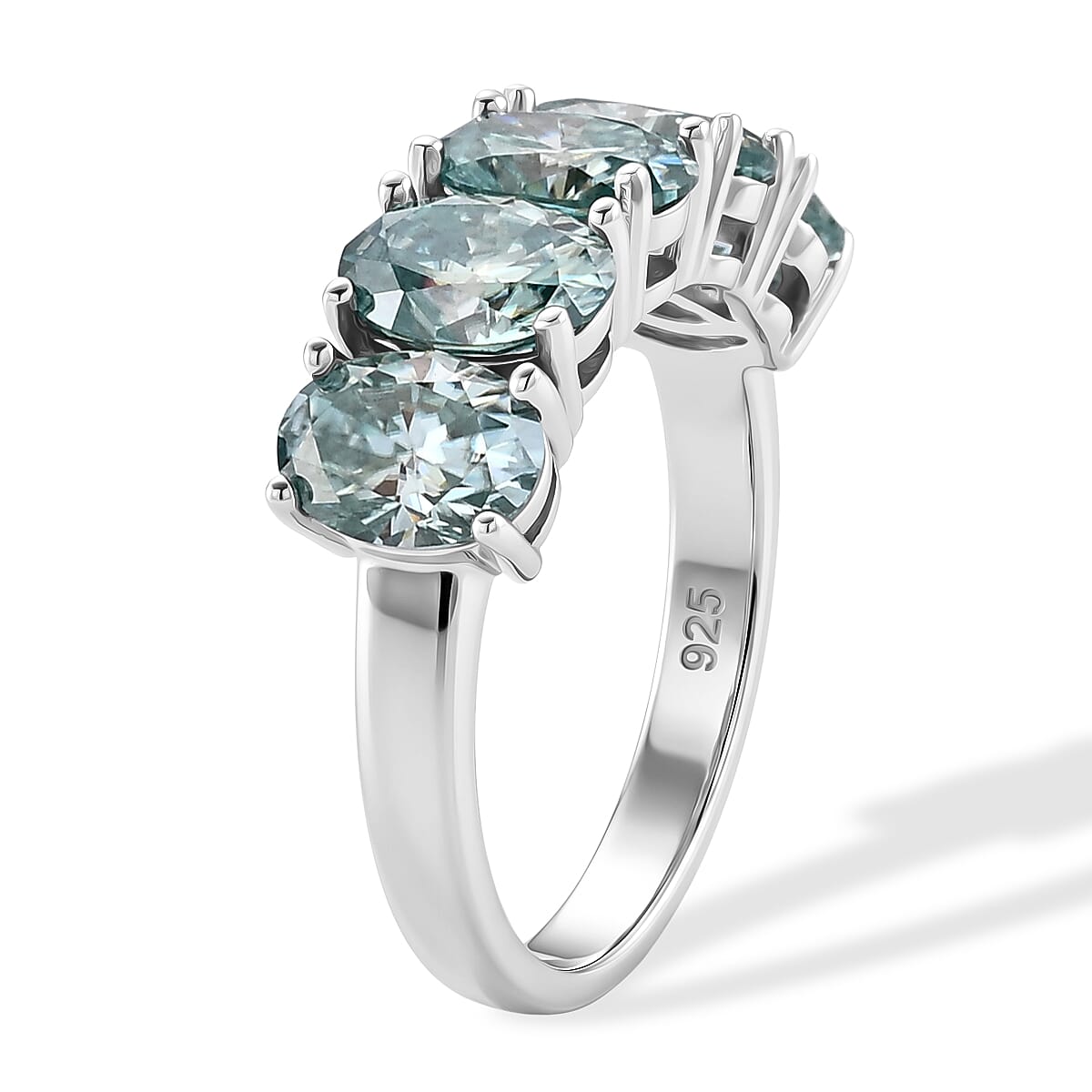 D'Joy - Paraiba Moissanite 5 Stone Ring in Rhodium Overlay Sterling Silver 3.70 Ct.