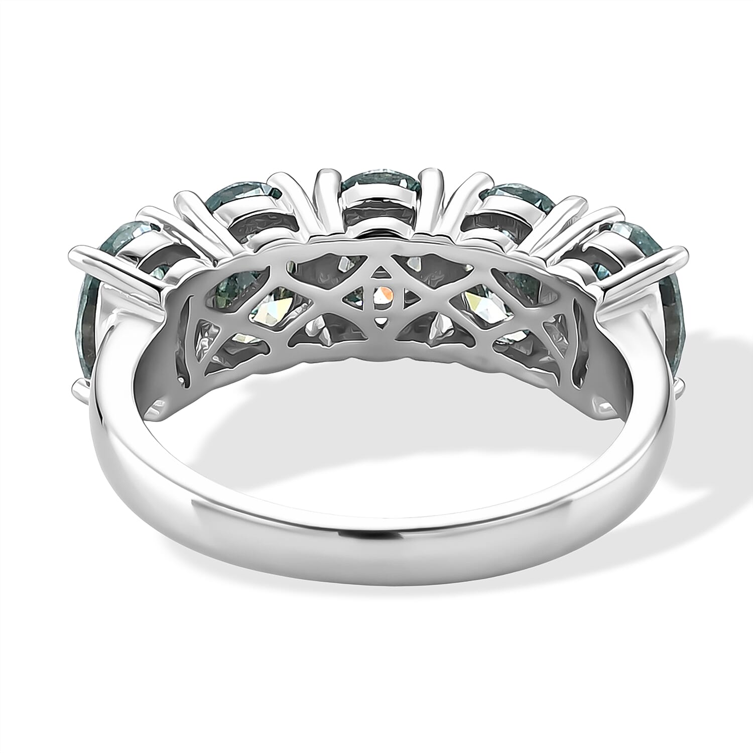 D'Joy - Paraiba Moissanite 5 Stone Ring in Rhodium Overlay Sterling Silver 3.70 Ct.