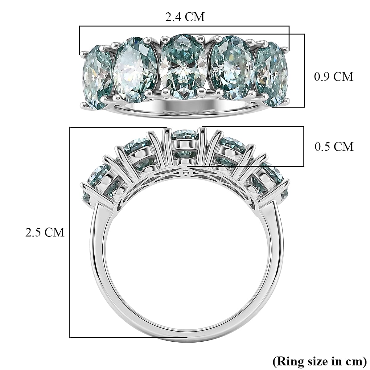 D'Joy - Paraiba Moissanite 5 Stone Ring in Rhodium Overlay Sterling Silver 3.70 Ct.