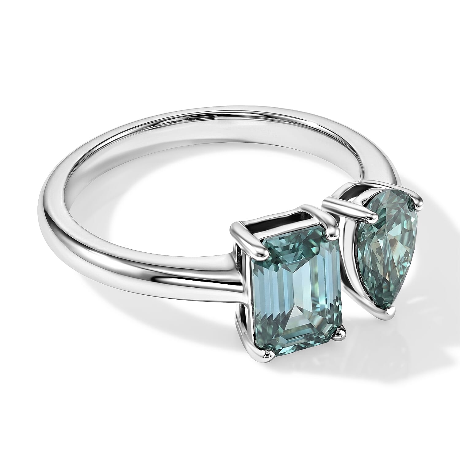 D'Joy - Paraiba Moissanite Toi-et-Moi Ring in Rhodium Overlay Sterling Silver 2.30 Ct.